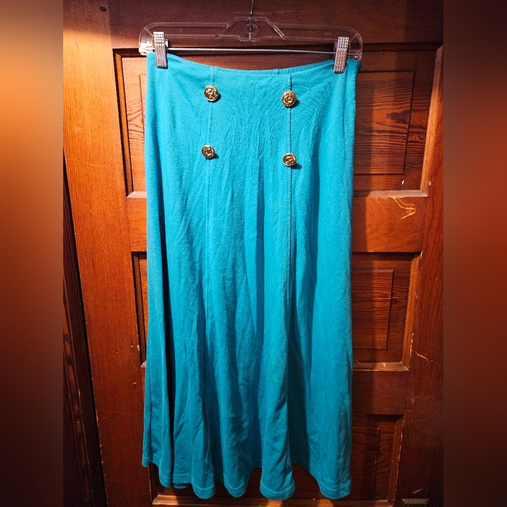 Vtg White Stag Teal Skirt with Gold Buttons